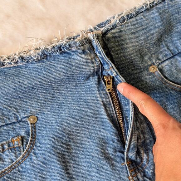 FRAME Blue Sea Cut Off Waist Denim Front Slit A-line Midi Maxi Skirt - Picture 5 of 11